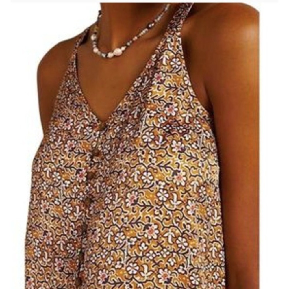 Anthropologie Maeve Button Front Top Womens 14 Brown Floral Sleeveless Boho
